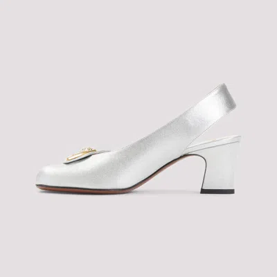 Valentino Garavani Block Heel Embellished Slingback Square Toe Pumps In White