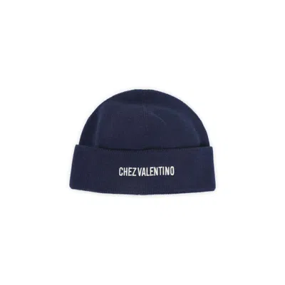Valentino Garavani Cotton And Wool Blend Beanie With Turn-up Brim In Blue