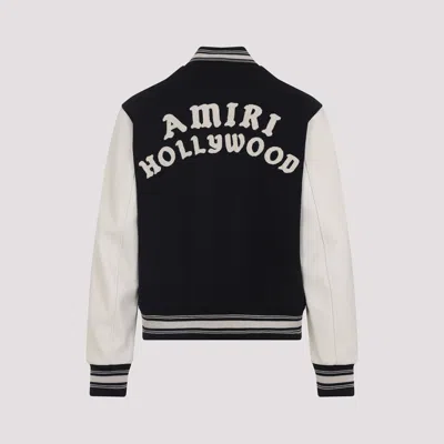 Amiri Wool Blend Bomber Jacket With Contrast Sleeves In Black