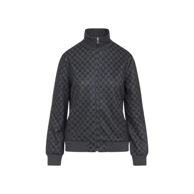 Gucci Grey Sweatshirt With High Neck And All-over Gg Print In Tech Fabric Woman In Gray