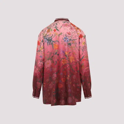 Gucci Bordeaux Shirt With Collar With Bow And All-over Flora Print In Silk Woman In Pink