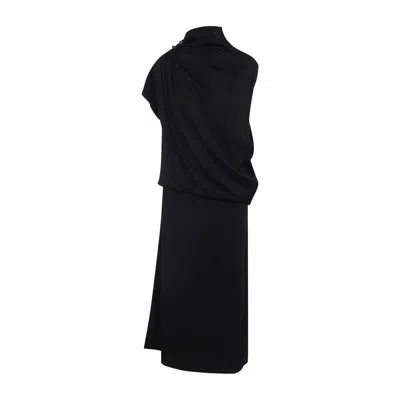 Fabiana Filippi Asymmetric Midi Dress Button Embellishments In Black