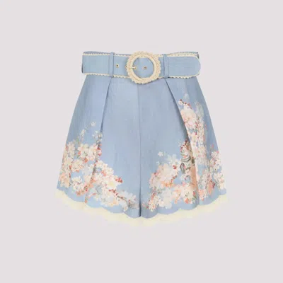 Zimmermann Printed Linen Cascadian Shorts In Blue