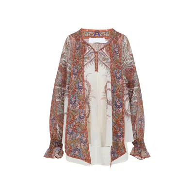 Zimmermann Rhiannon Tie-neck Ramie Shirt In Brown