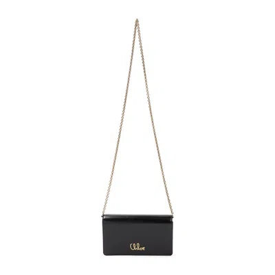 Chloé Logo Shoulder Bag With Chain Detail And Magnetic Closure In Black