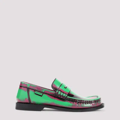 Loewe Brushed Loafers With Asymmetric Round Toe In Green