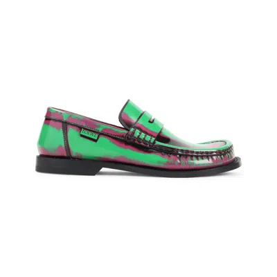 Loewe Brushed Loafers With Asymmetric Round Toe In Green