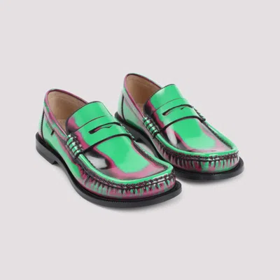 Loewe Brushed Loafers With Asymmetric Round Toe In Green