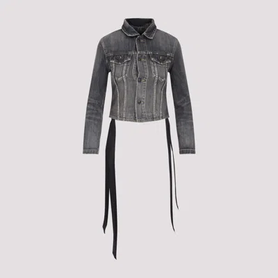 Balenciaga Dark Grey Denim Jacket With Laces Women In Gray