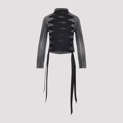 Balenciaga Dark Grey Denim Jacket With Laces Women In Gray