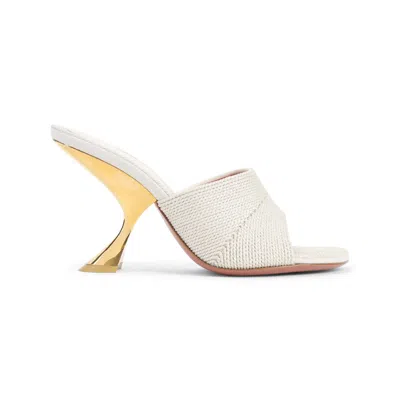 Amina Muaddi Textured Sandals With Gold Accented 9cm Heel In White