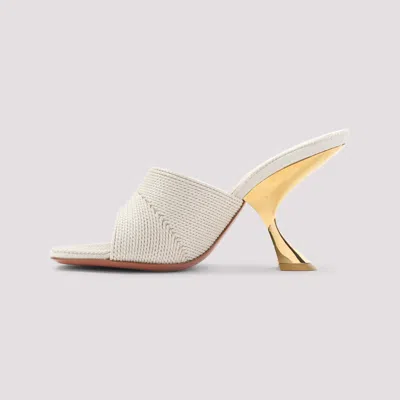 Amina Muaddi Textured Sandals With Gold Accented 9cm Heel In White