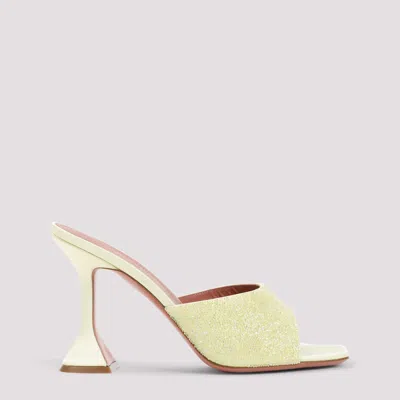 Amina Muaddi Yellow Satin Sandals With Hourglass Heel In Multi