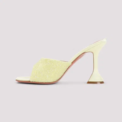 Amina Muaddi Yellow Satin Sandals With Hourglass Heel In Multi