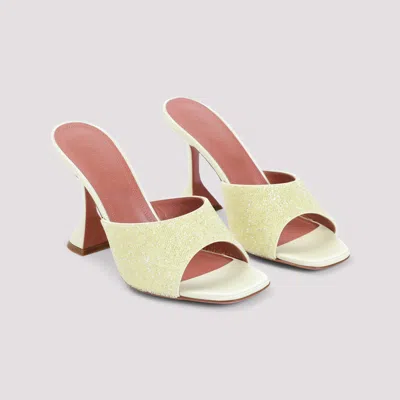 Amina Muaddi Yellow Satin Sandals With Hourglass Heel In Multi