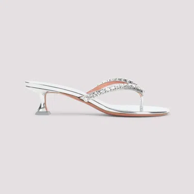 Amina Muaddi Sabot Infradito Gigi In Pelle Argento  Donna In Metallic