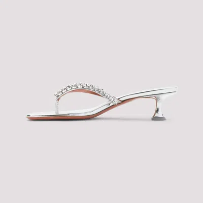 Amina Muaddi Sabot Infradito Gigi In Pelle Argento  Donna In Metallic