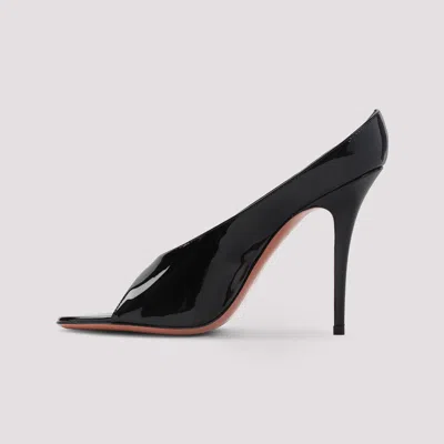 Amina Muaddi Black Calf Leather Bos Taurus Stiletto Heel Sandals In Black