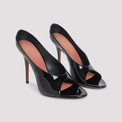 Amina Muaddi Black Calf Leather Bos Taurus Stiletto Heel Sandals In Black