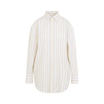 Saint Laurent Beige Striped Shirt In Neutral