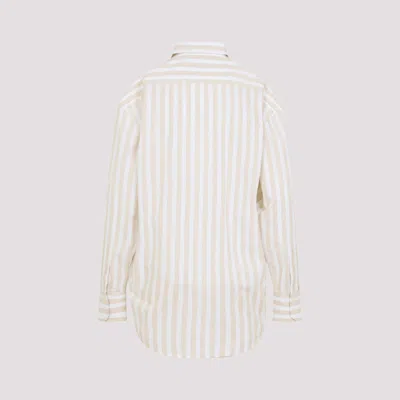 Saint Laurent Beige Striped Shirt In Neutral