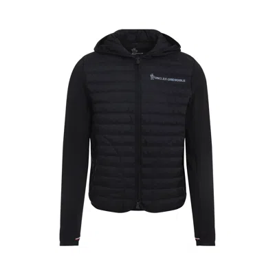 Moncler Striped Detailing Cotton Blend Hooded Jacket In Black