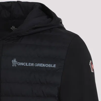 Moncler Striped Detailing Cotton Blend Hooded Jacket In Black