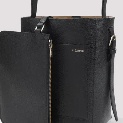 Valextra Structured Bucket Bag In Black Calf Leather