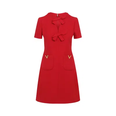 Valentino Garavani Bow Detail Crepe Couture Minidress In Red
