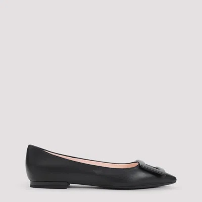 Roger Vivier Pointed Leather Buckle Ballerina Flats In Black