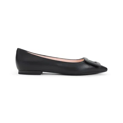 Roger Vivier Pointed Leather Buckle Ballerina Flats In Black