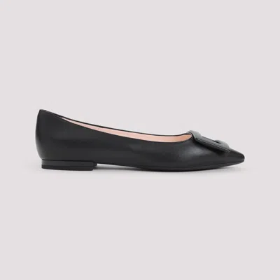 Roger Vivier Pointed Leather Buckle Ballerina Flats In Black