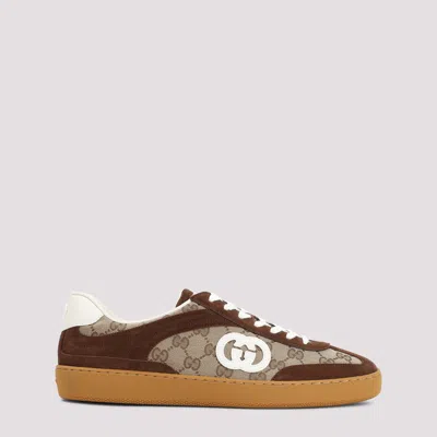 Gucci Men G75 Low-top Supreme Gg Fabric And Suede Sneakers In Brown