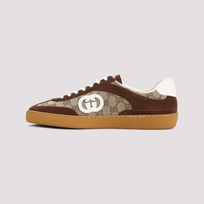 Gucci Men G75 Low-top Supreme Gg Fabric And Suede Sneakers In Brown
