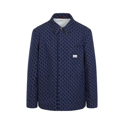 Gucci Gg Shadow-jacquard Cotton Jacket In Blue