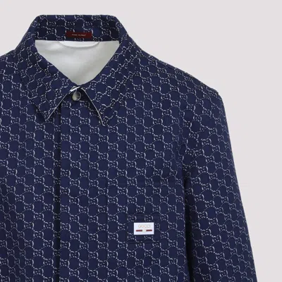 Gucci Gg Shadow-jacquard Cotton Jacket In Blue