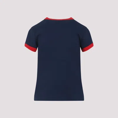 Valentino Crewneck Short Sleeves Contrast Trim Tops In Blue