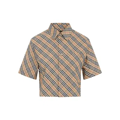 Burberry Check Cropped Shirt In Brown