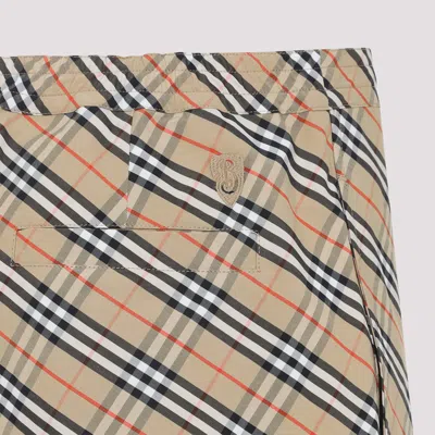 Burberry Women Beige Shorts With Elastic Drawstring Waist And All-over Check Motif In Cotton Woman In Multi