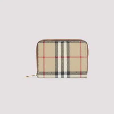 Burberry Structured Check Pattern Wallet With Zip Closure In Brown