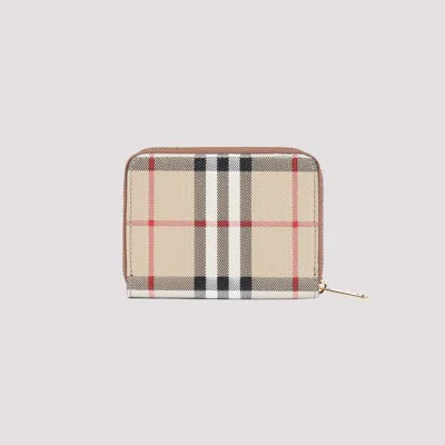 Burberry Structured Check Pattern Wallet With Zip Closure In Brown