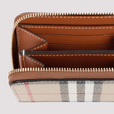 Burberry Structured Check Pattern Wallet With Zip Closure In Brown