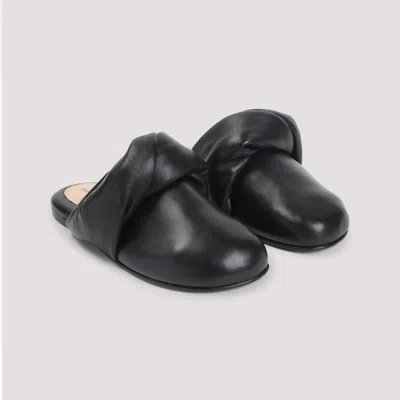 Carven Garnier Knotted Black Lamb Leather Mules In Black