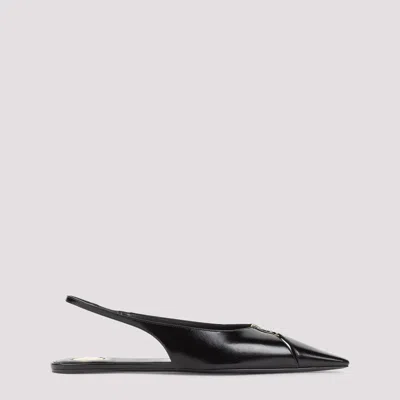 Saint Laurent Babylone Leather Ysl Slingback Ballerina Flats In Black