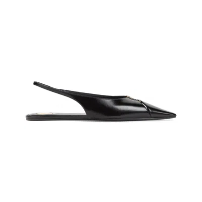 Saint Laurent Babylone Leather Ysl Slingback Ballerina Flats In Black