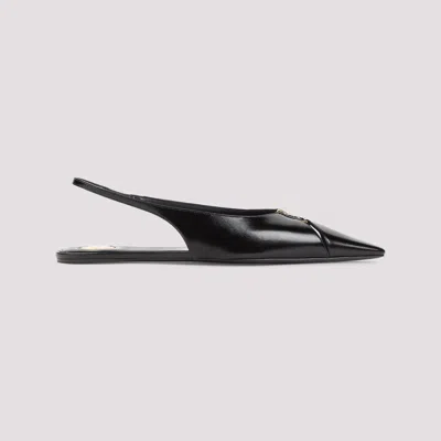 Saint Laurent Babylone Leather Ysl Slingback Ballerina Flats In Black