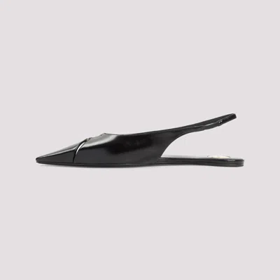 Saint Laurent Babylone Leather Ysl Slingback Ballerina Flats In Black