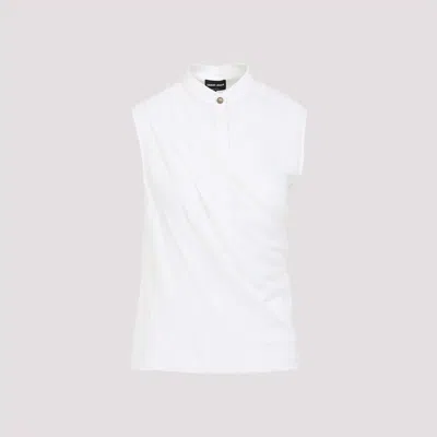 Giorgio Armani Draped Silk Shirt Korean Collar In White
