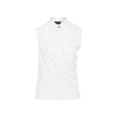 Giorgio Armani Draped Silk Shirt Korean Collar In White