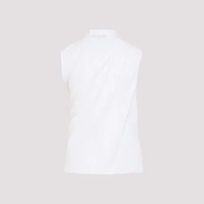 Giorgio Armani Draped Silk Shirt Korean Collar In White